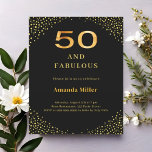 Black gold 50th fabulous birthday invitation<br><div class="desc">A classic black background,  decorated with golden corners. Personalize and add a name and party details.

1 sheet = 1 invitation printed edge to edge.</div>