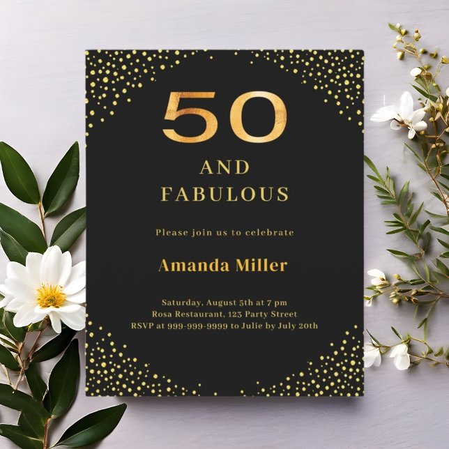 Black gold 50th fabulous birthday invitation (Creator Uploaded)