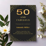 Black gold 50th fabulous birthday invitation<br><div class="desc">A classic black background,  decorated with golden corners. Personalize and add a name and party details.</div>