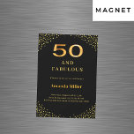 Black gold 50th fabulous birthday magnetic invitation<br><div class="desc">A classic black background,  decorated with golden corners. Personalize and add a name and party details.</div>
