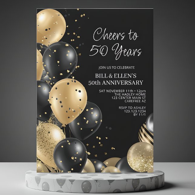 Black Gold 50th Wedding Anniversary Invitation (Creator Uploaded)
