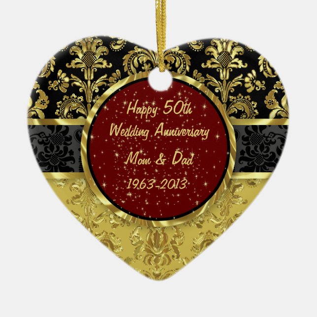 Black & Gold 50th Wedding Anniversary Ornament (Front)