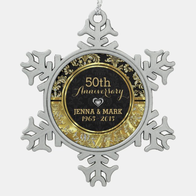 Black & Gold 50th Wedding Anniversary Ornament 2a (Front)