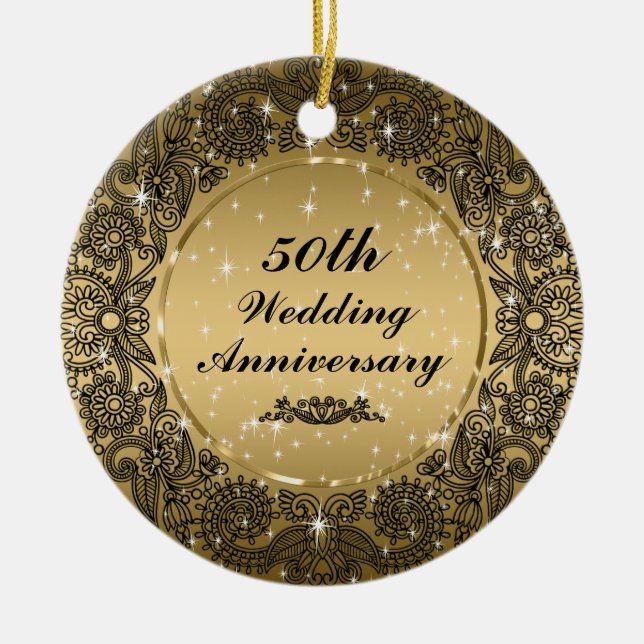 Black & Gold 50th Wedding Anniversary Ornament 3 (Front)