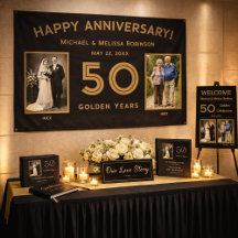 Black & Gold 50th Wedding Anniversary Photo Banner