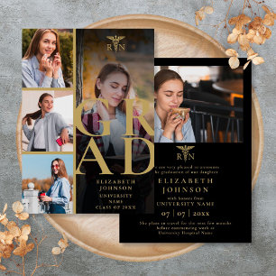 Black Gold 5 Photo Nursing Graduation Announcement