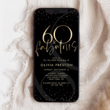 Black Gold 60 and Fabulous Birthday Mobile Invite