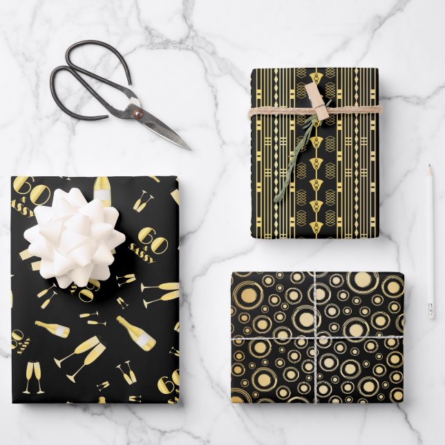 Black Gold 60 and Sassy Birthday Elegant  Wrapping Paper Sheet (Front)
