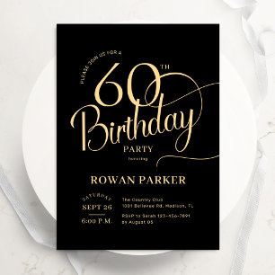 Black Gold 60th Birthday Elegant Script Invitation