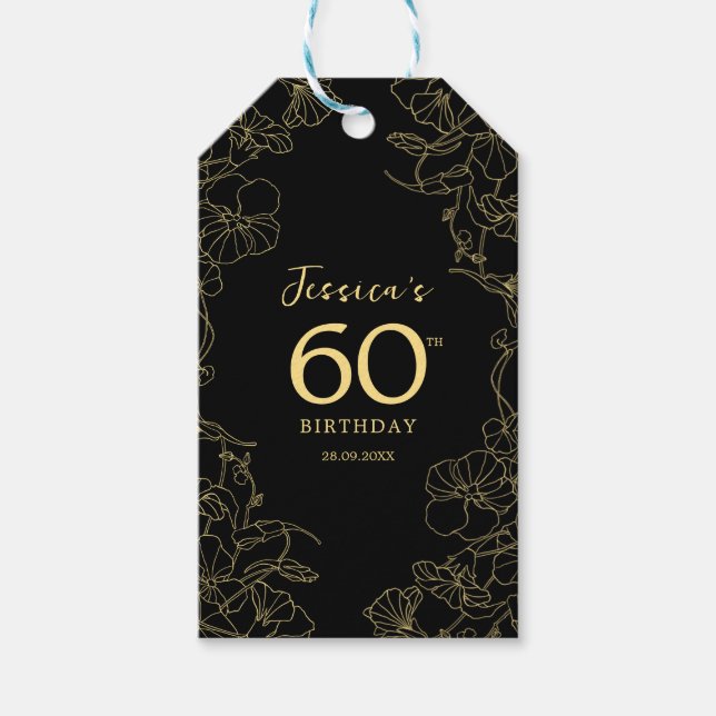 Black Gold 60th Birthday Gift Tags (Front)
