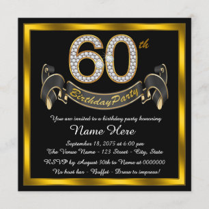 Black Gold 60th Birthday Party Invitation