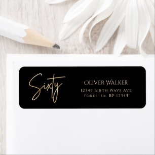 Black & Gold 60th Birthday Return Address Label