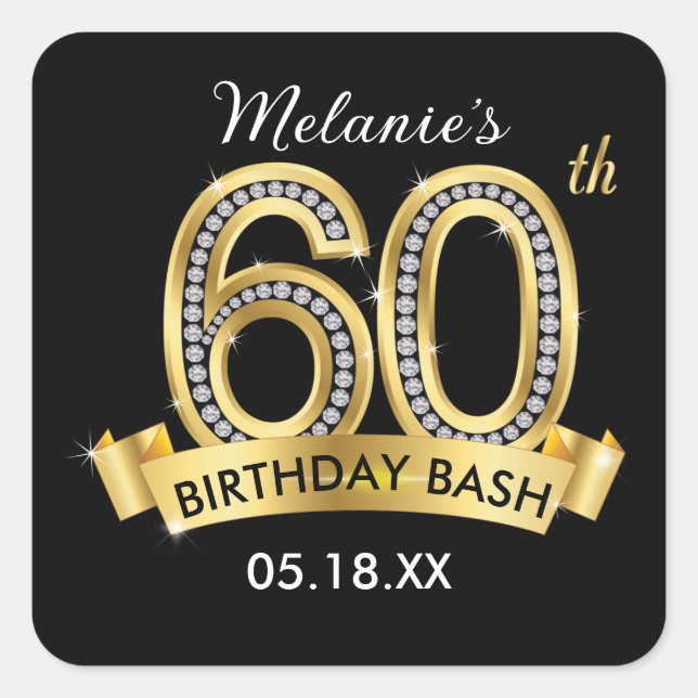 Black & Gold 60th Birthday Stickers (Devant)