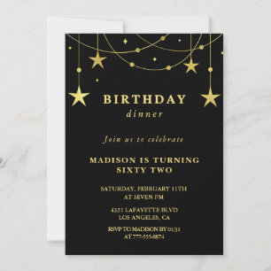 Black Gold 62nd birthday invitations  Stars