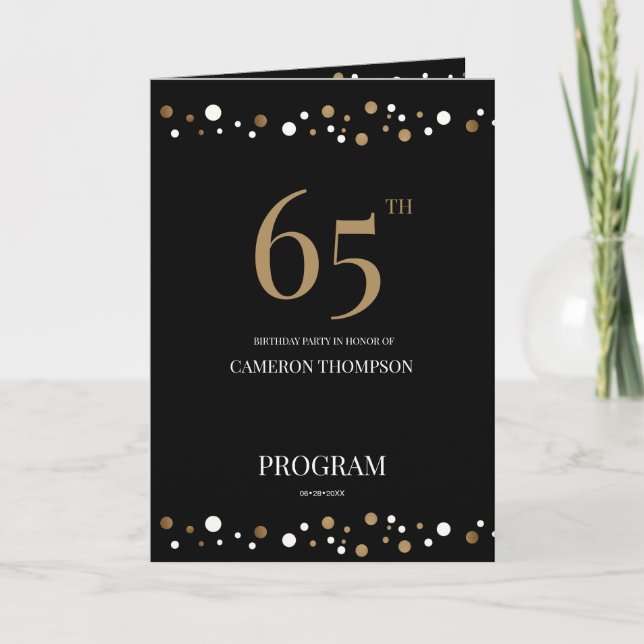 Black Gold 65th birthday Elegant Party Program (Front)