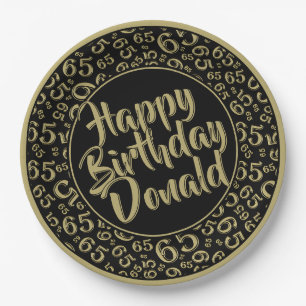 Black/Gold 65th Random Number Pattern Paper Plate