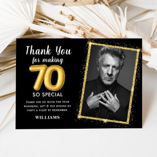 Black Gold 70th Adult Birthday Photo Invitation
