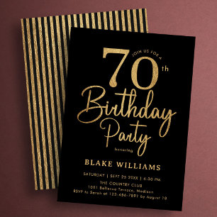Black Gold 70th Birthday Invitation