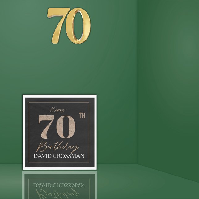Black Gold 70th Birthday Milestone Personalized Napkin (Creator Uploaded)