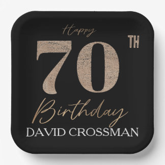 Black Gold 70th Birthday Personalized Name Paper Plate