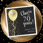 Black & Gold | 70th Glitter Balloon Birthday  Napkin<br><div class="desc">Customizable 70th birthday napkins featuring gold glitter and a gold glitter balloon,  on a black background.</div>