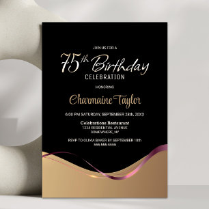 Black Gold 75th Birthday Party Invitation