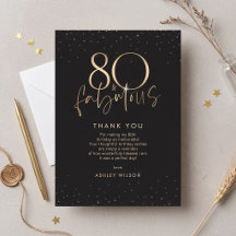 Black Gold 80 and Fabulous Birthday Thank You Card
