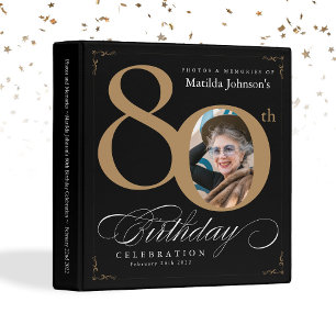 Black Gold 80th Birthday Calligraphy Elegant Photo Binder