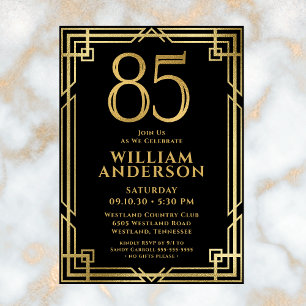 Black Gold 85th Birthday Photo Invitation