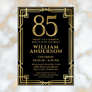 Black Gold 85th Birthday Photo Surprise Party Invitation