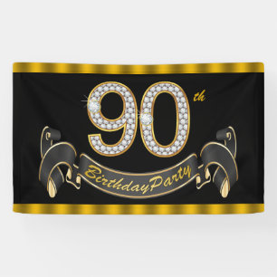 Black Gold 90th Birthday Party Banner