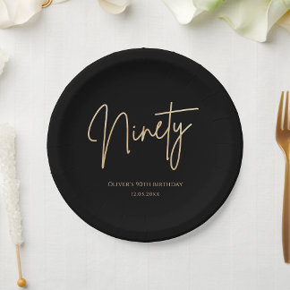 Black Gold 90th Birthday Party Paper Plates
