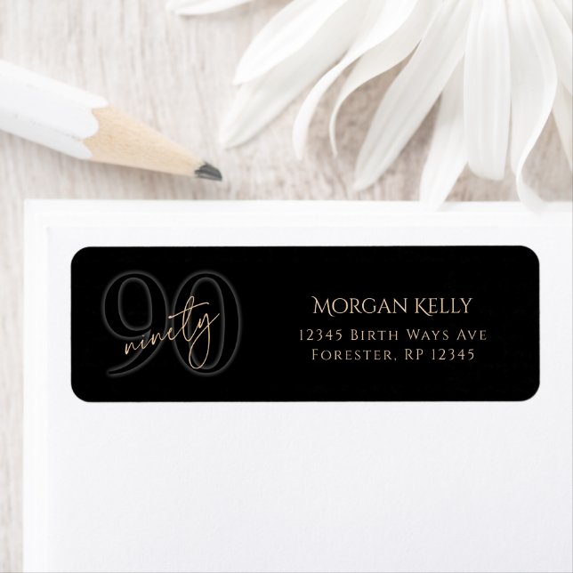 Black Gold 90th Birthday Return Address Label (Insitu)