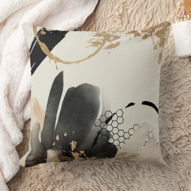 Black Gold Abstract Design Throw Pillow (Blanket)