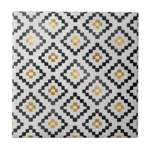 Black Gold Abstract Geometric Diamond Pattern Tile