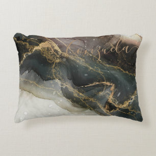 Black Gold Abstract Marble Accent Pillow
