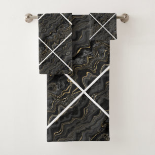 BLACK GOLD ABSTRACT MARBLE  BATH TOWEL SET