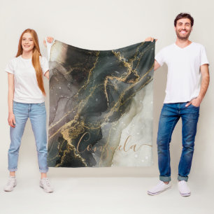 Black Gold Abstract Marble Fleece Blanket