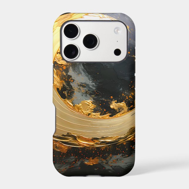 Black Gold Abstract Swirl Modern Moon (Back)