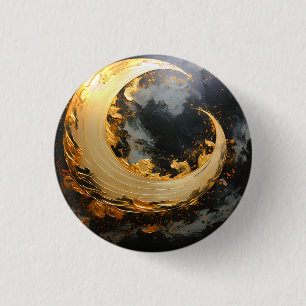 Black Gold Abstract Swirl Modern Moon 1 Inch Round Button