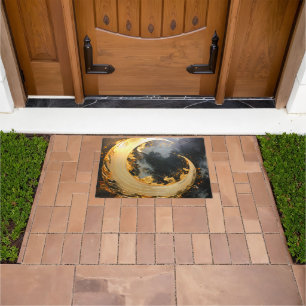 Black Gold Abstract Swirl Modern Moon Doormat