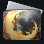 Black Gold Abstract Swirl Modern Moon Laptop Sleeve<br><div class="desc">Energy, and elegance metallic moon with flowing golden swirl against a deep black background.</div>