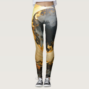Black Gold Abstract Swirl Modern Moon Leggings