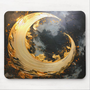 Black Gold Abstract Swirl Modern Moon Mouse Pad