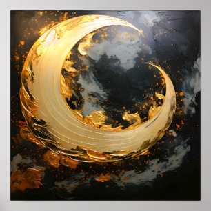 Black Gold Abstract Swirl Modern Moon Poster