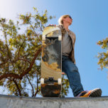 Black Gold Abstract Swirl Modern Moon Skateboard<br><div class="desc">Energy,  and elegance metallic moon with flowing golden swirl against a deep black background.</div>