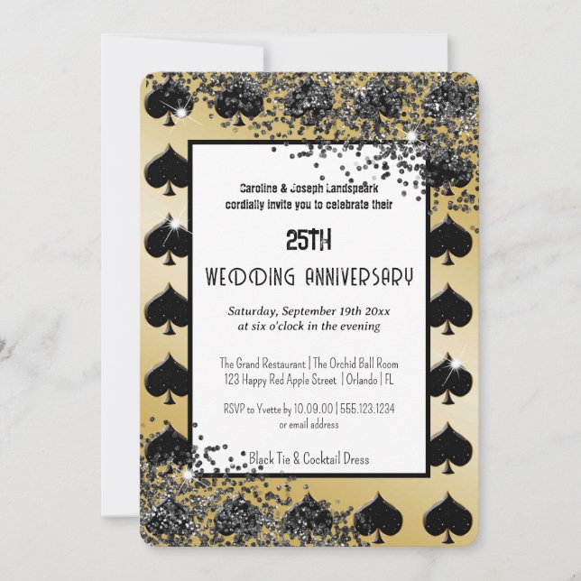 Black Gold Ace Spades Luxury Wedding Anniversary Invitation (Front)