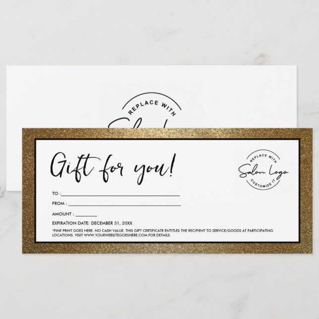 Black Gold Add Logo Modern Gift Certificate Invitation (Front/Back)