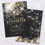 Black Gold Adult 50th Birthday Party Invitation<br><div class="desc">Black and Gold 50th Birthday Party Invitation. Celebrate a milestone in style with this chic black and gold party invitation, perfect for a glamourous 50th birthday—or any age you're celebrating. The design features a stylish gold and black disco ball at the top with smaller matching disco balls at the bottom...</div>