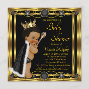 Black Gold Afro Prince Jewel Baby Shower Invitation